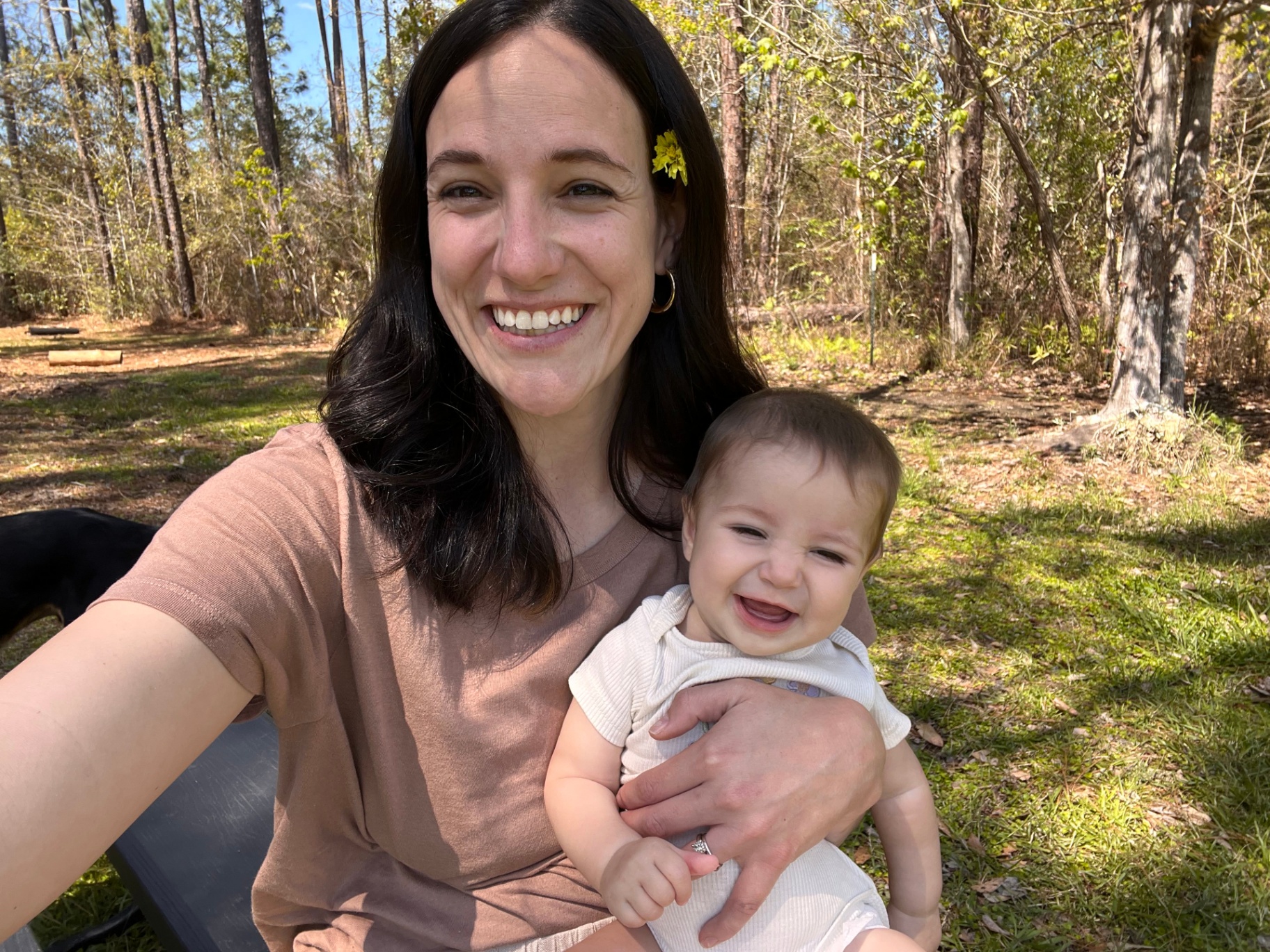 Mother and baby outdoors